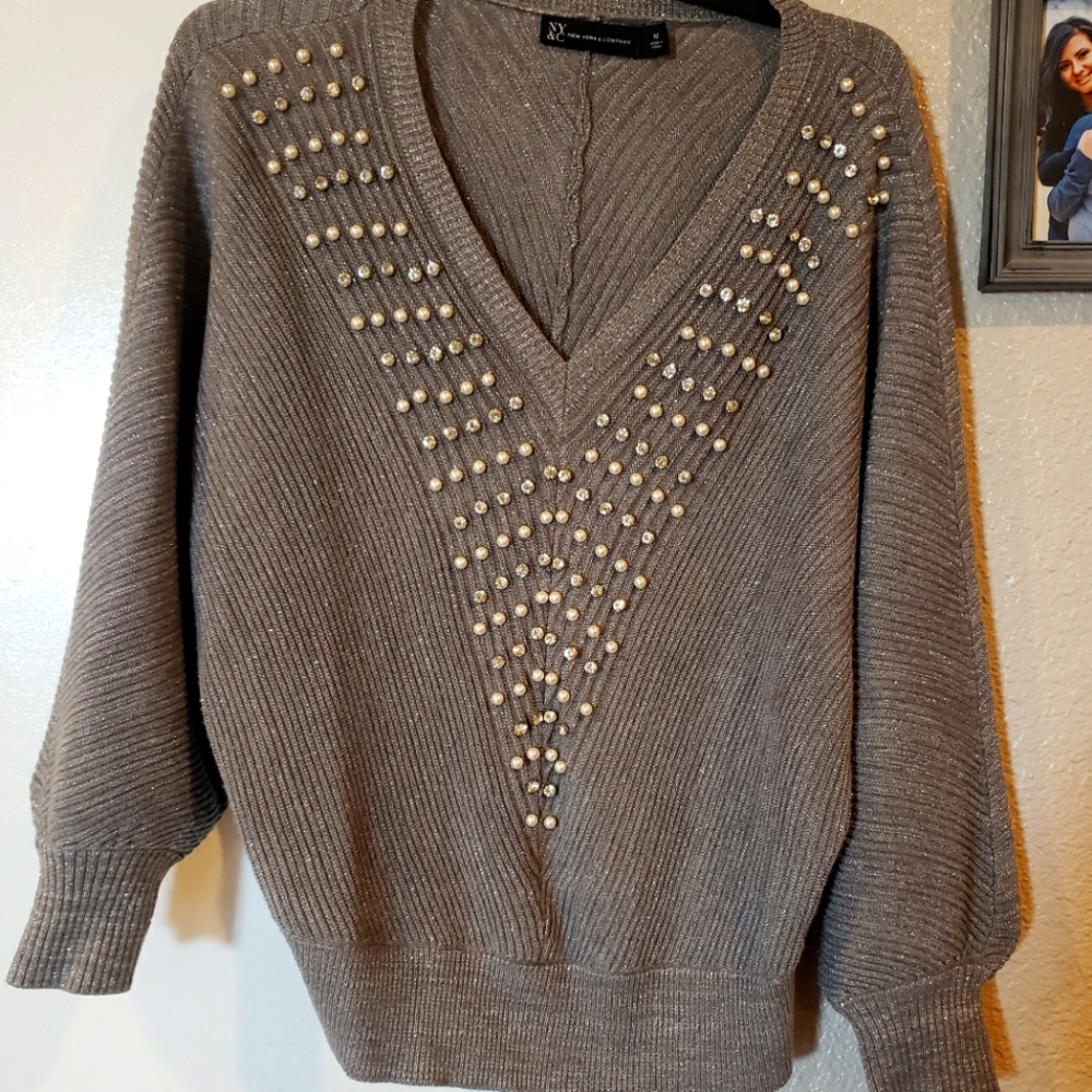 New York & Co gray sweater with embellishment